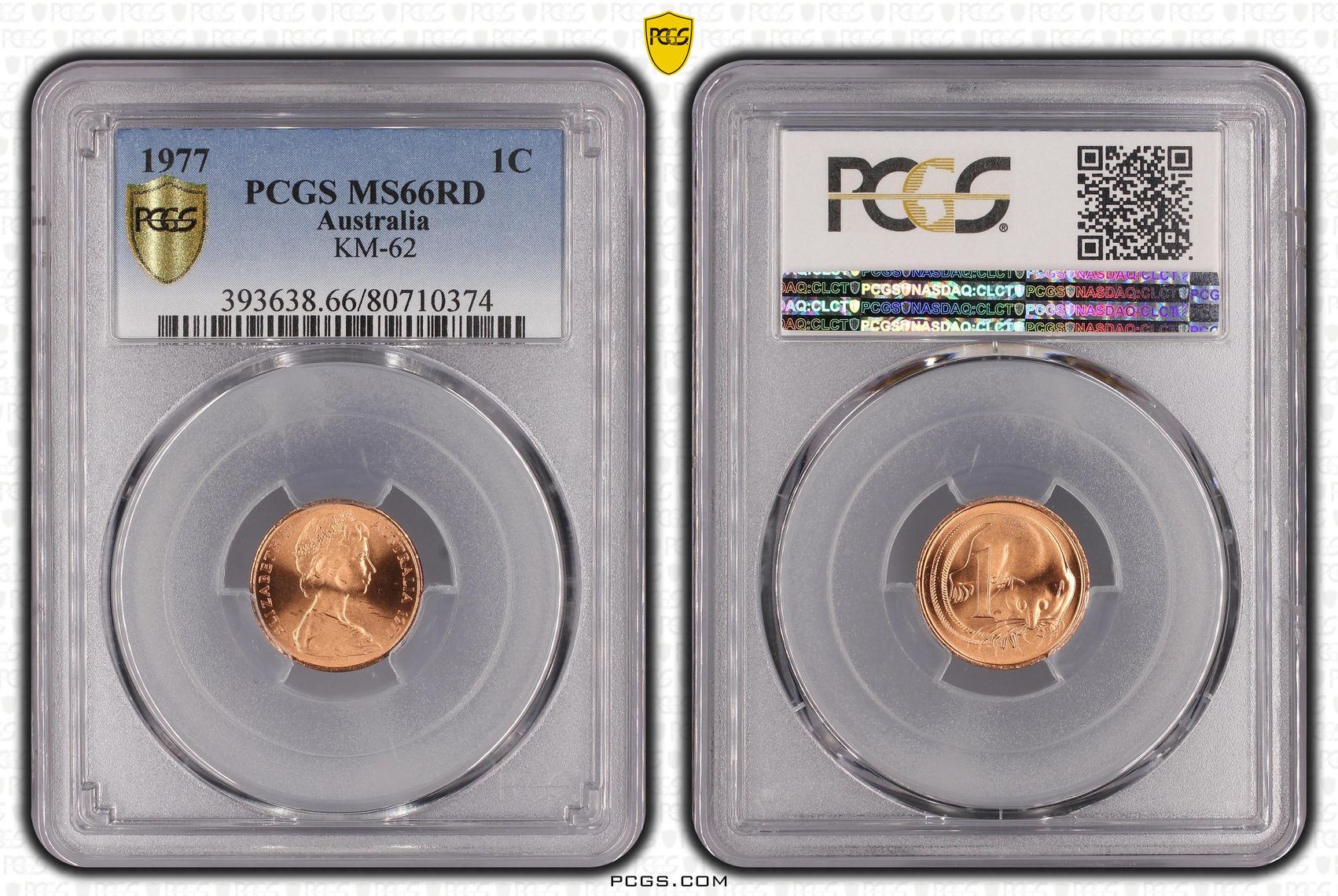 Elizabeth II, One Cent, 1977, PCGS MS66RD