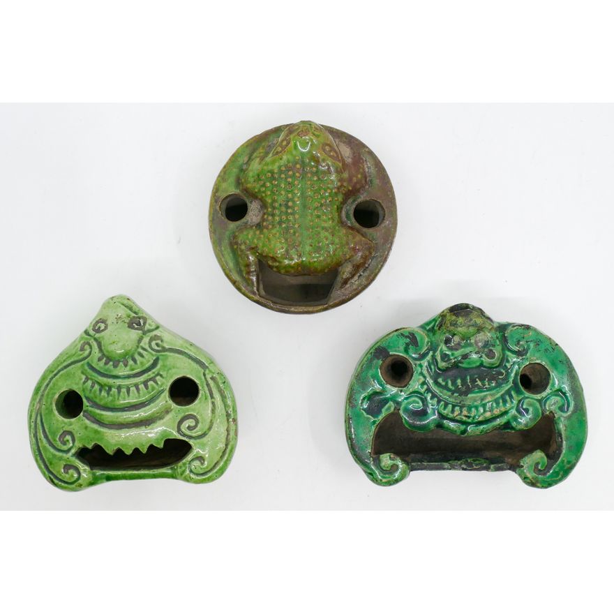 3pc Old Chinese Green Bat and Frog Water Droppers 2.5'' to 3''