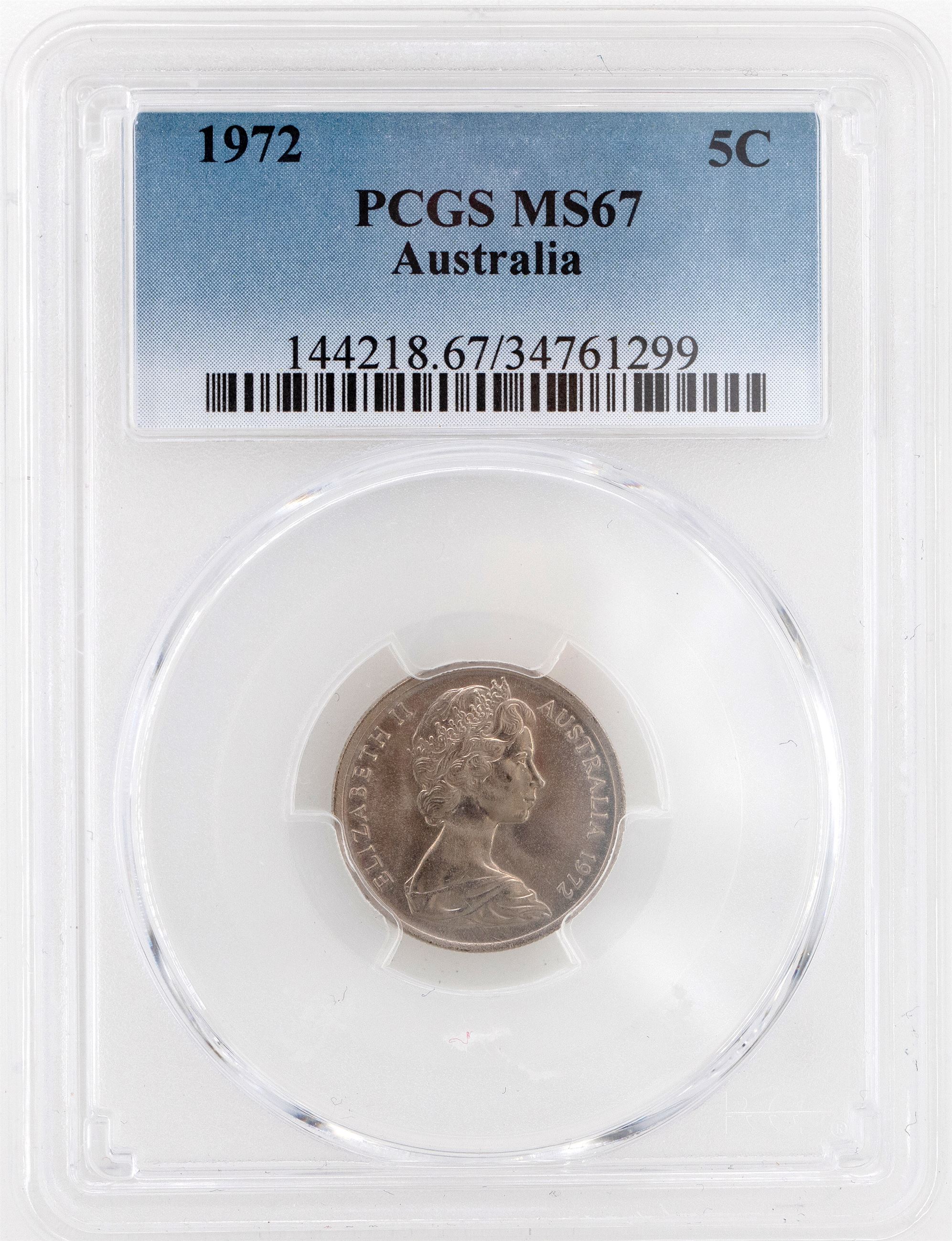1972 Australia Five Cent, 5c PCGS - MS67 -299