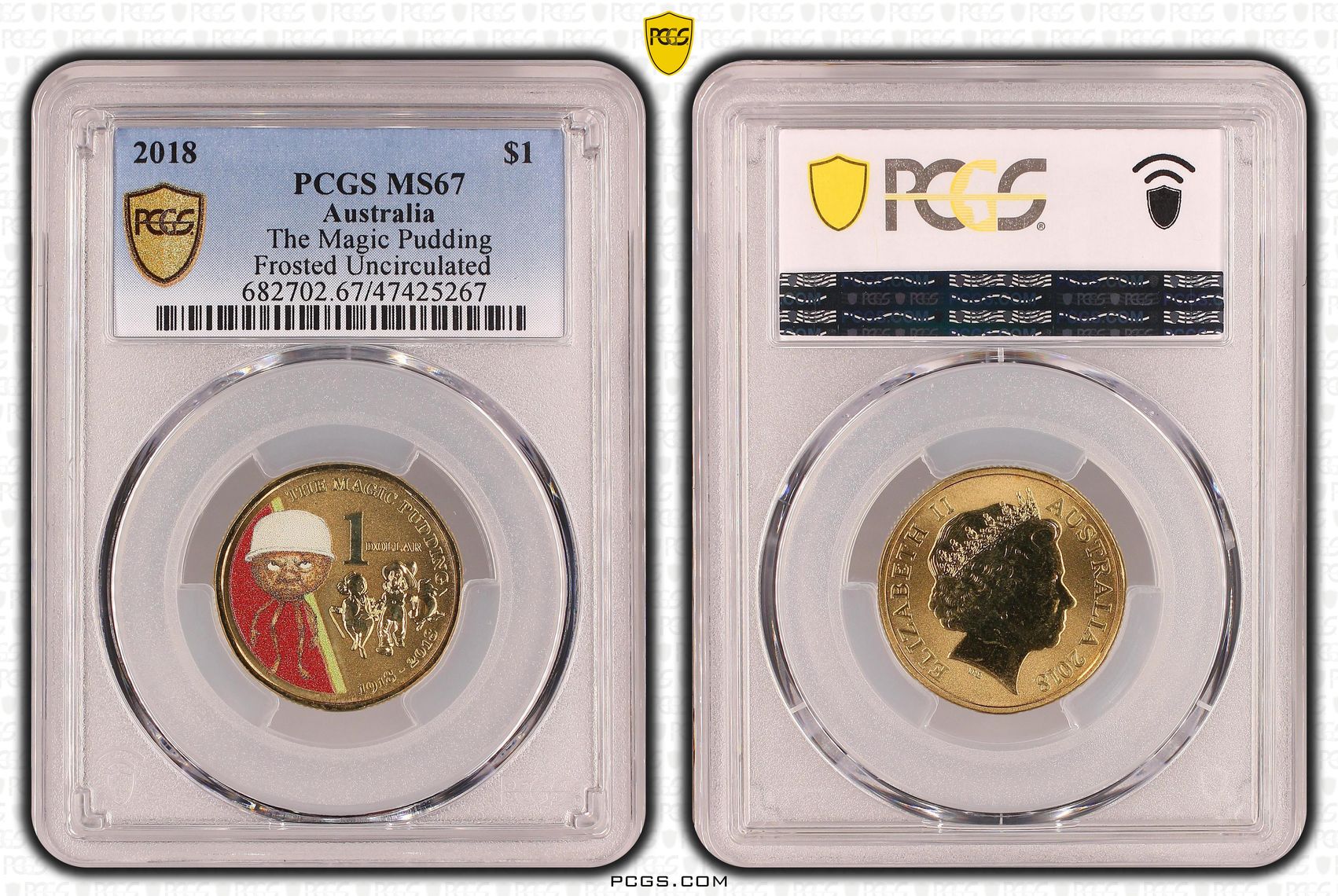 Elizabeth II, The Magic Pudding - Frosted Uncirculated, One Dollar, 2018, PCGS MS67