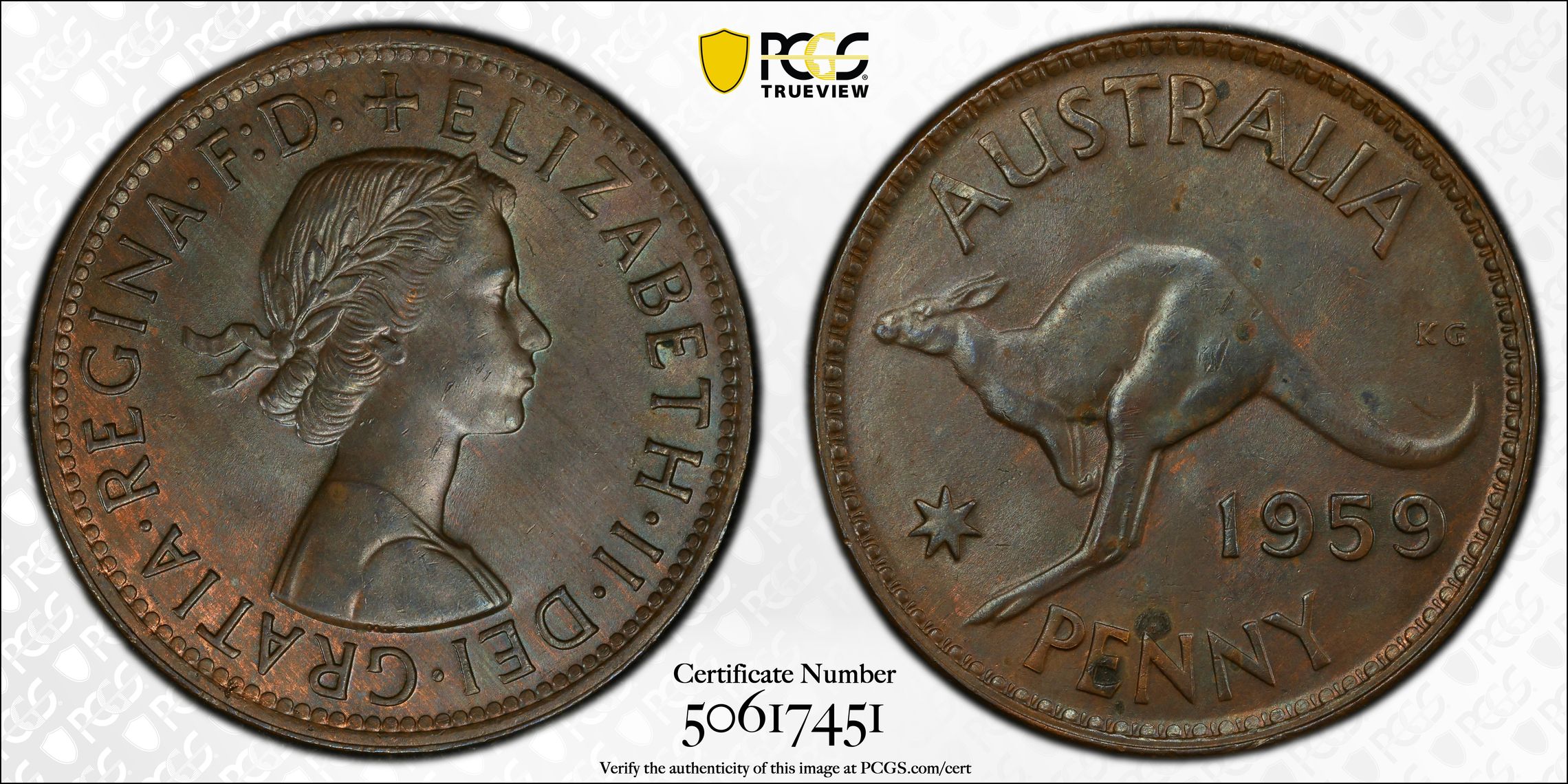 Elizabeth II, Penny, 1959, PCGS MS63BN