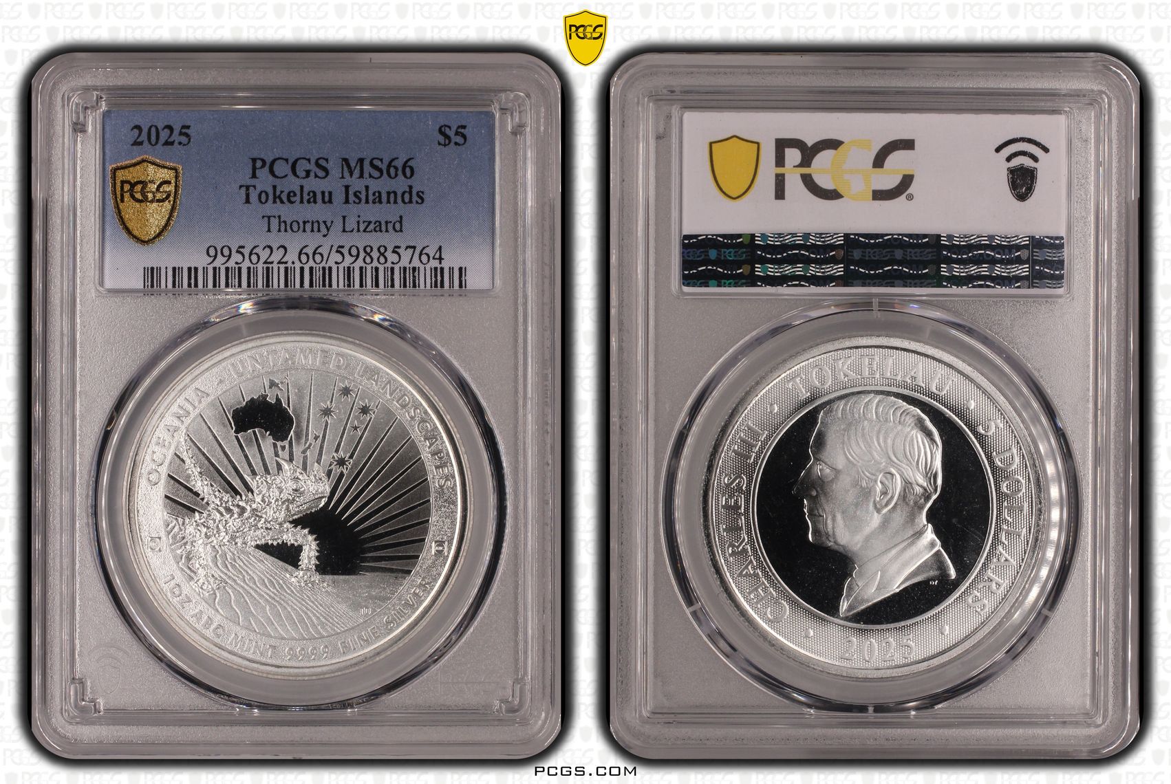 260 · Tokelau Islands, Thorny Lizard, Five Dollar, 2025, PCGS MS66
