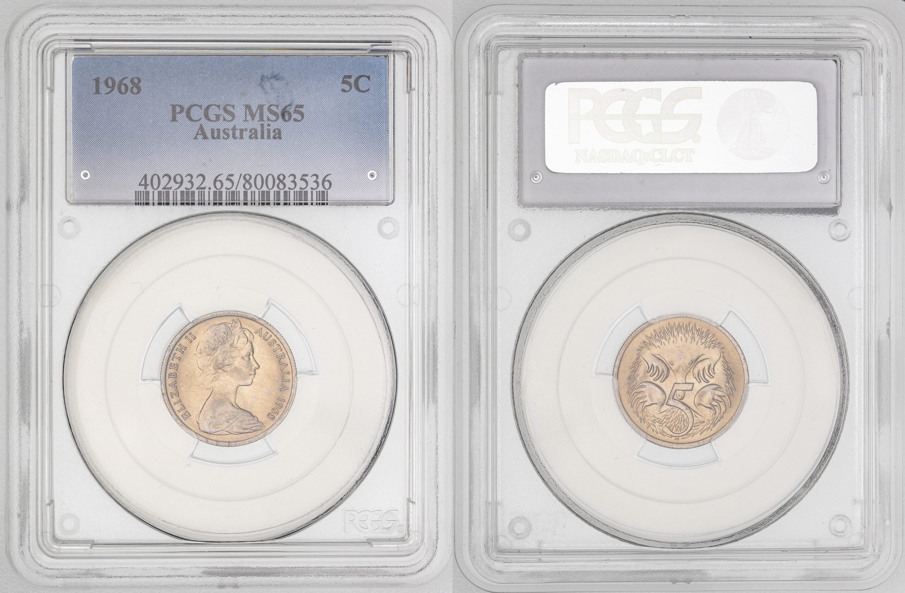 Elizabeth II, , Five Cent, 1968, PCGS MS65