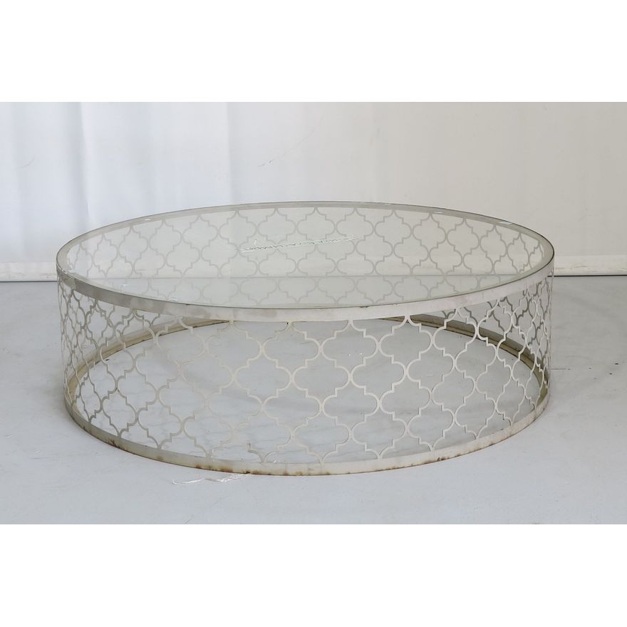 MASSIVE GLASS-TOP STEEL COFFEE TABLE