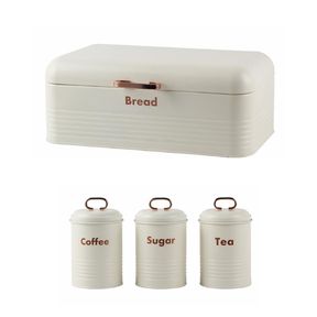 Gold Handle Bread Bin And Canister Set Cream | DENTED / HANDLE BROKEN