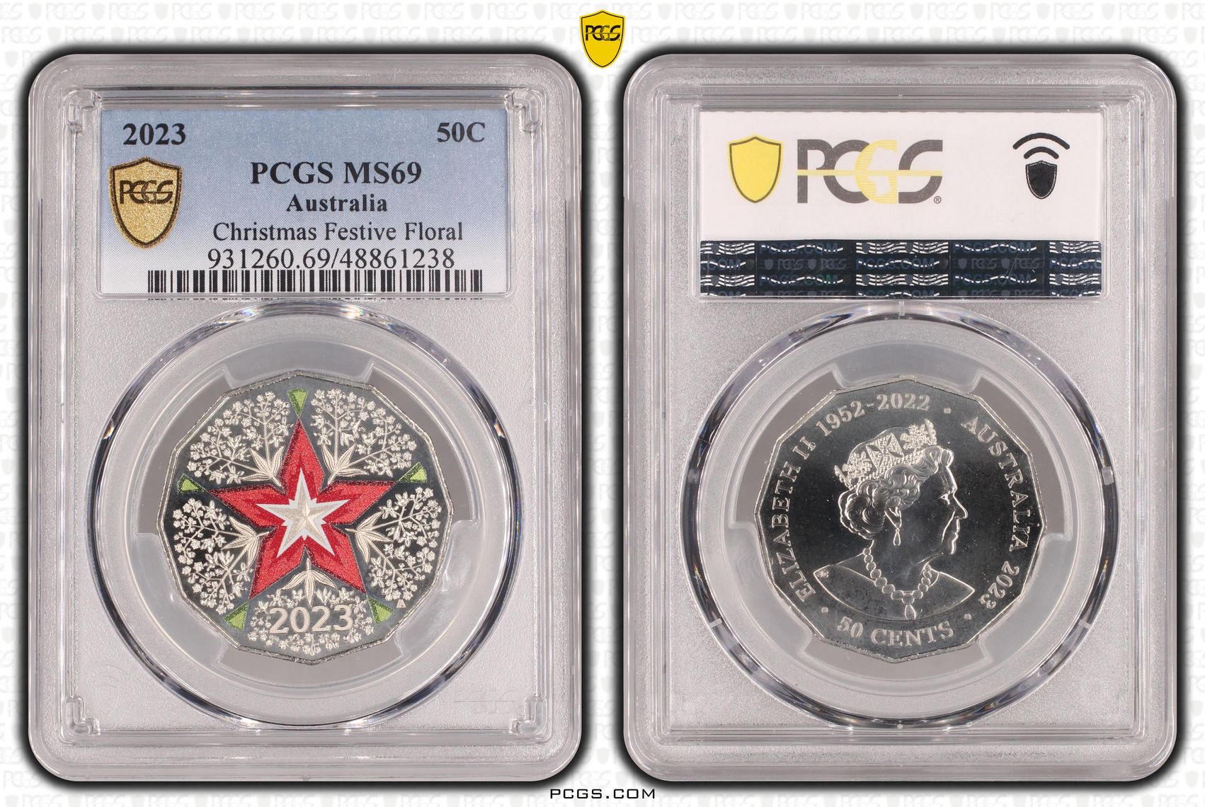 Christmas Festive Floral, Fifty Cent, 2023, PCGS MS69