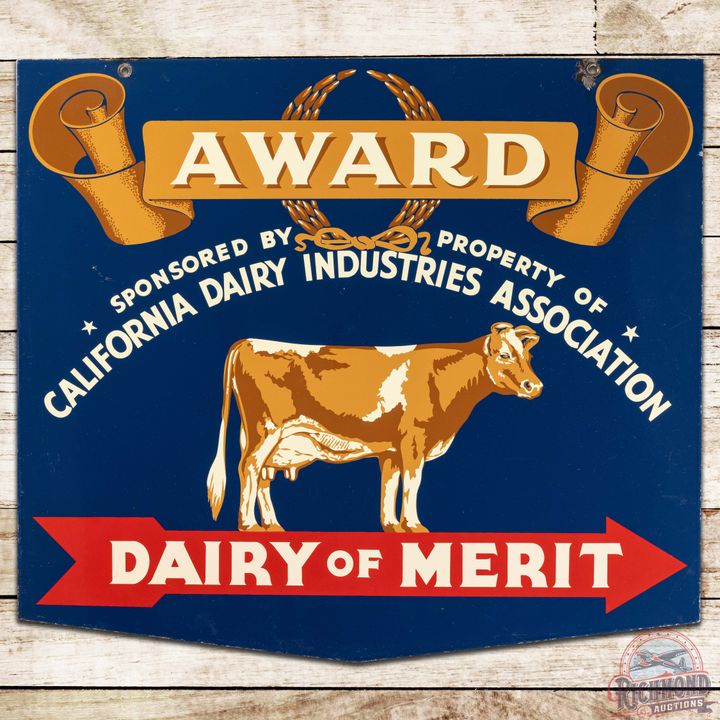 California Association Award Dairy of Merit DS Porcelain Sign w/ Cow