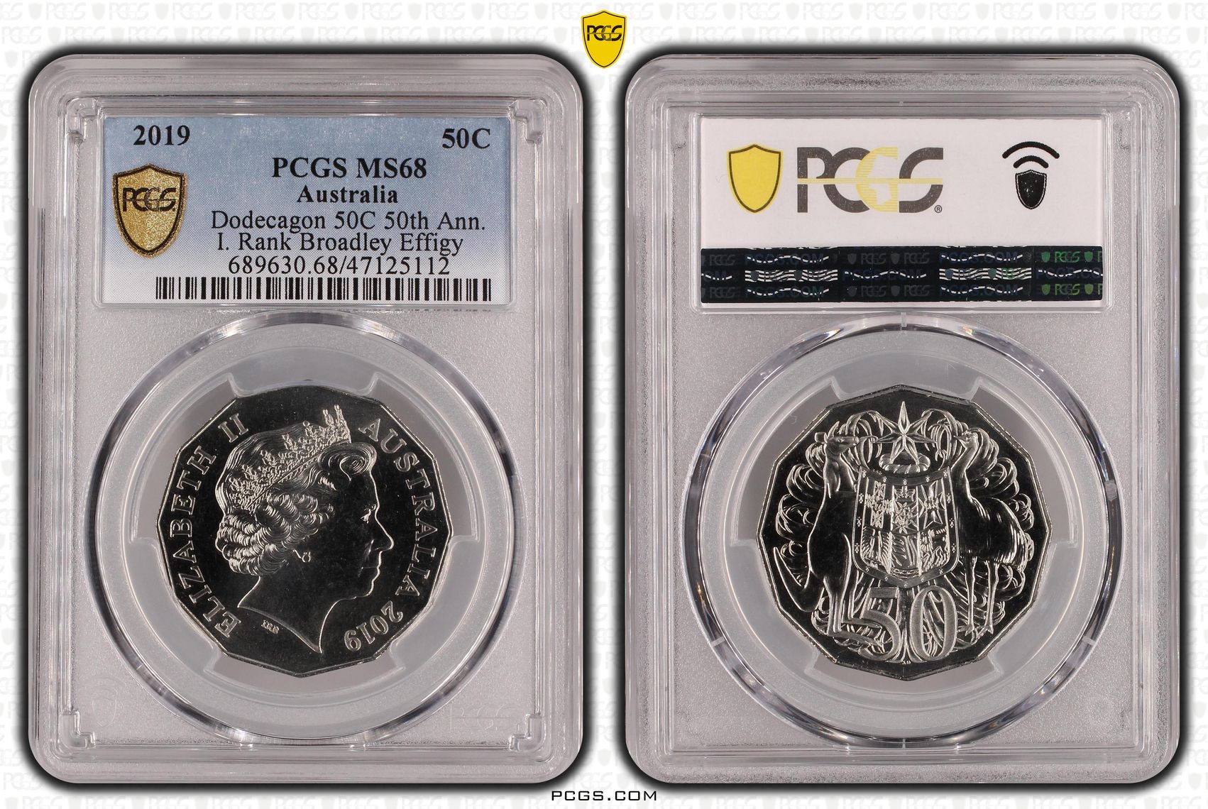 Elizabeth II, Dodecagon 50C 50th Ann. I. Rank Broadley Effigy, Fifty Cent, 2019, PCGS MS68