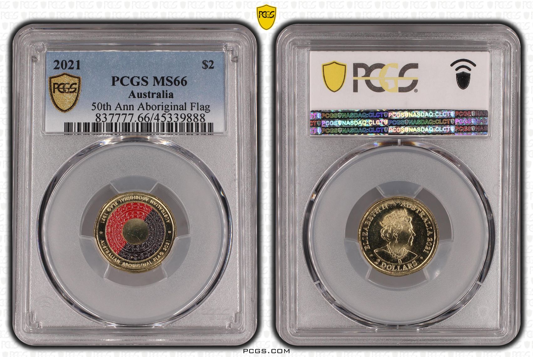 Elizabeth II, 50th Ann Aboriginal Flag, Two Dollar, 2021, PCGS MS66
