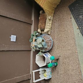 Misc patio items, shoe clener, planter, basket, other