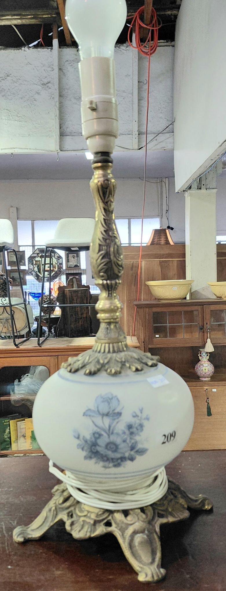 209 · ELECTRIC BRASS AND GLASS LAMP