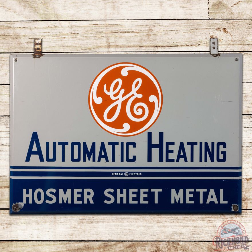 Superb GE General Electric Automatic Heating Hosmer Sheet Metal Double Sided Porcelain Sign