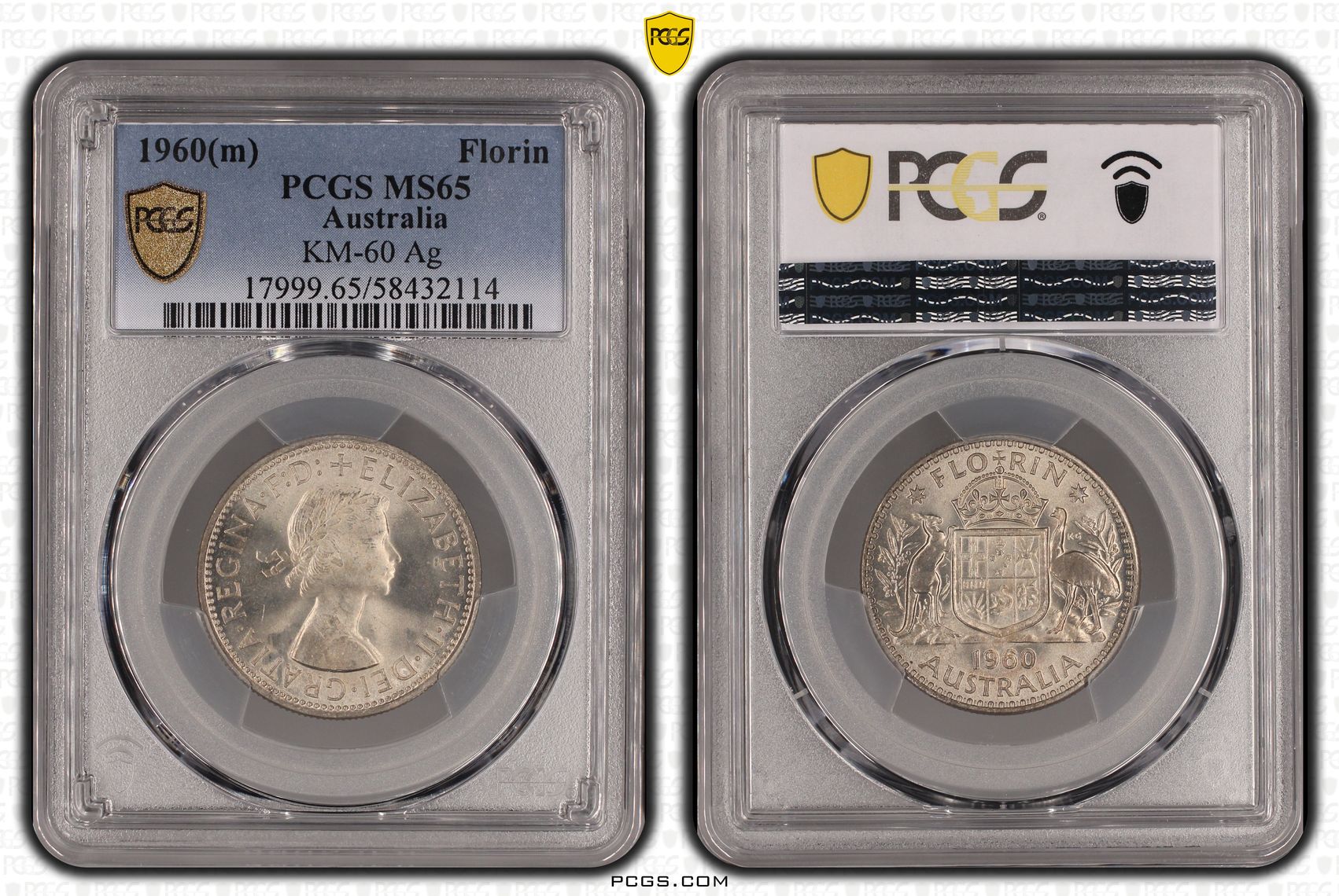 321 · KM-60 Silver, Florin, 1960(m), PCGS MS65