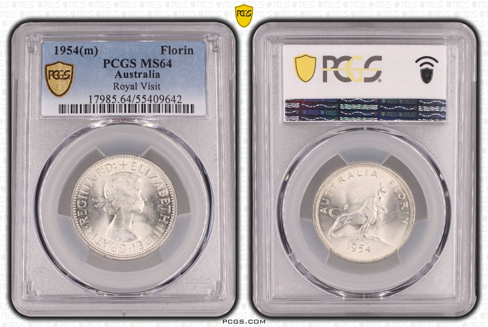 Royal Visit, Florin, 1954(m), PCGS MS64