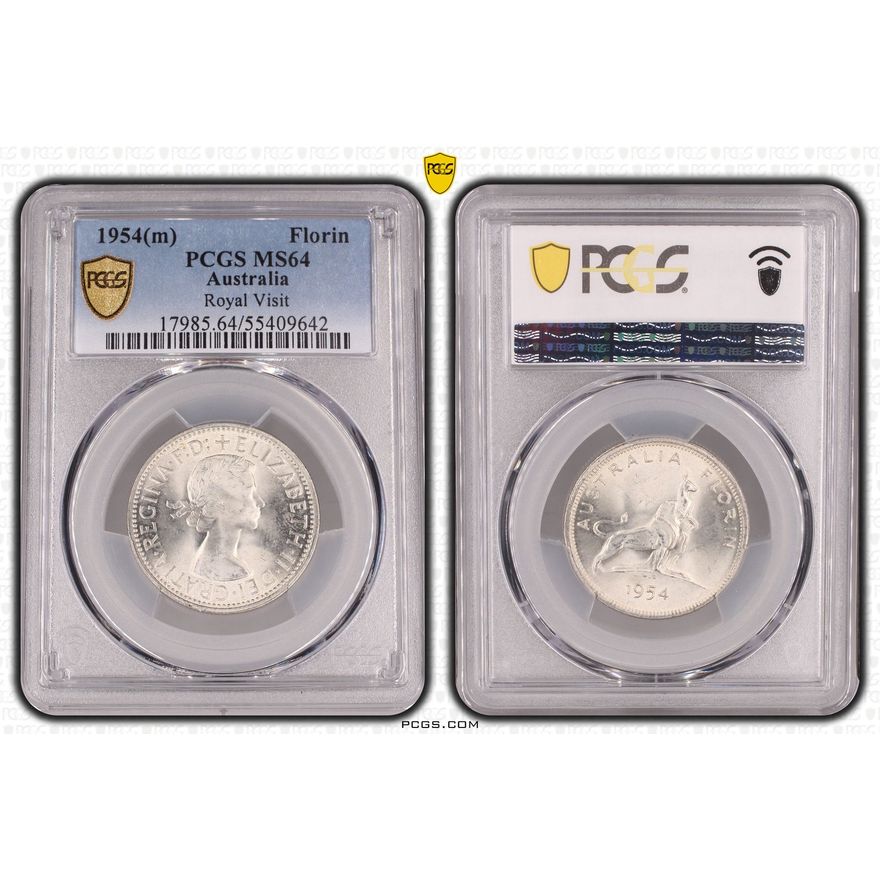 Royal Visit, Florin, 1954(m), PCGS MS64