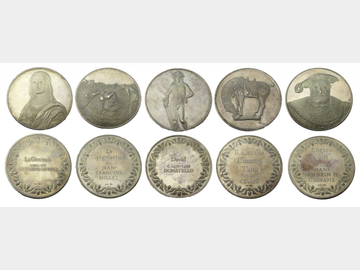 5 X ITALIAN SILVER ART MEDALLIONS (.925) SILVER (Total weight 342.2G)