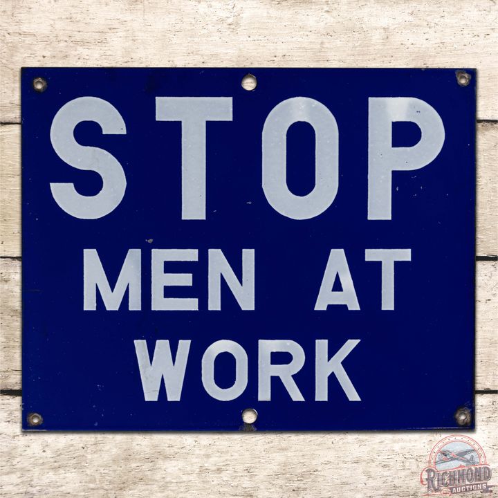 Stop Men at Work Single Sided Porcelain Sign