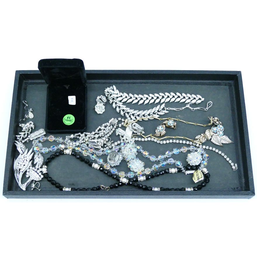 Tray of Rhinestone Costume Jewelry etc.