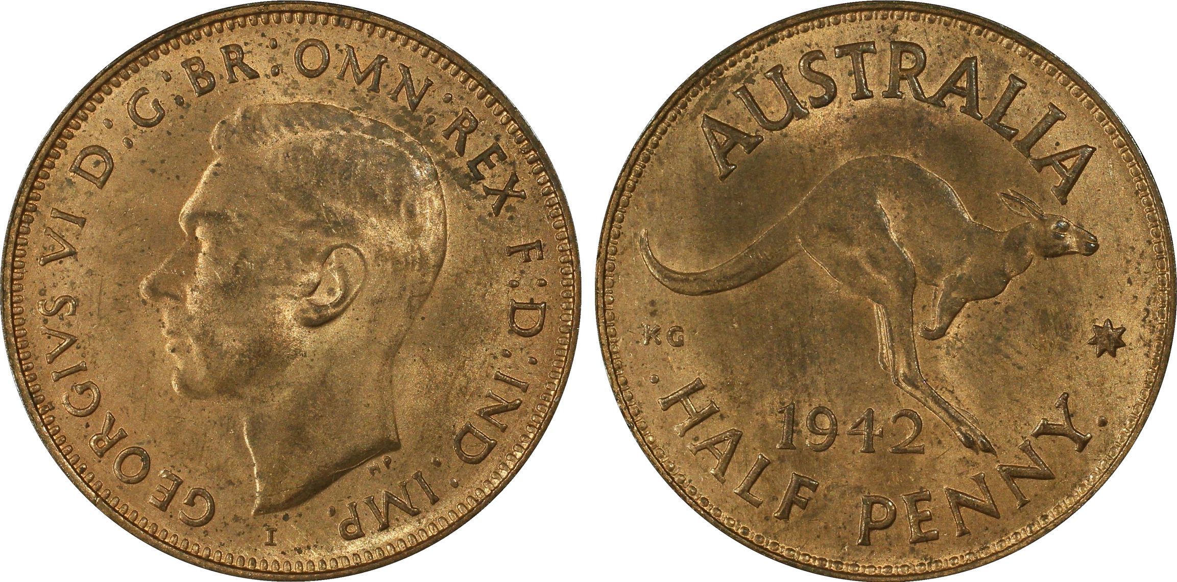 1942-I Australia Half Penny PCGS - MS64RB -223