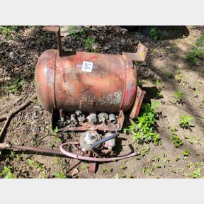 Propane fuel tank for tractor of custom project, 27 gal, 1951