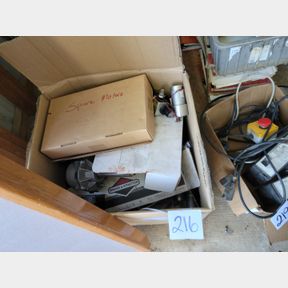 Large box of new motors and gear reduction box, other misc