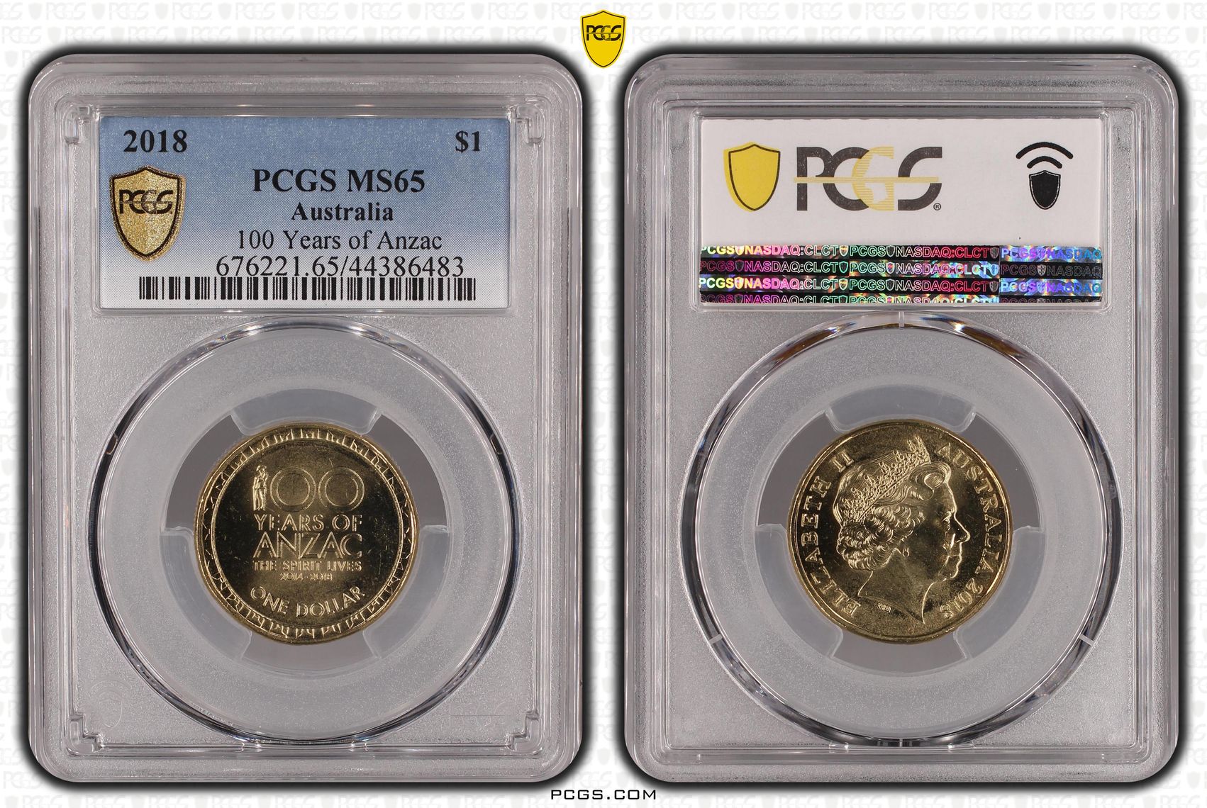 100 Years of Anzac, One Dollar, 2018, PCGS MS 65