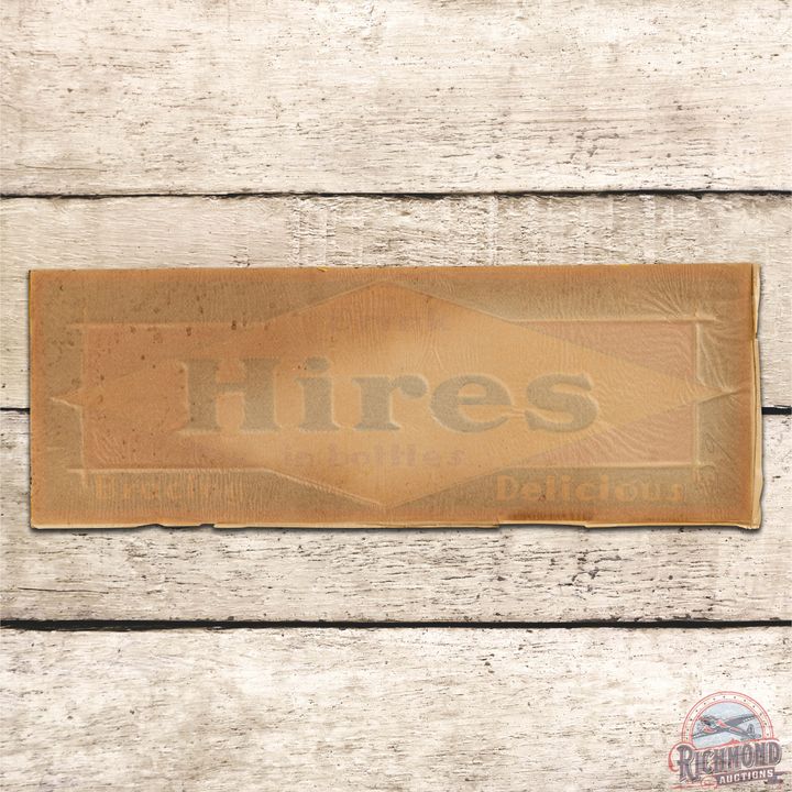 NOS Hires in Bottles "Bracing Delicious" Emb. Single Sided Tin Sign w/ Paper