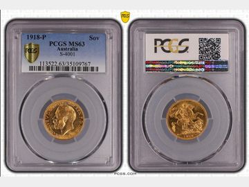 1918 GEORGE V PERTH MINT GOLD SOVEREIGN MS63