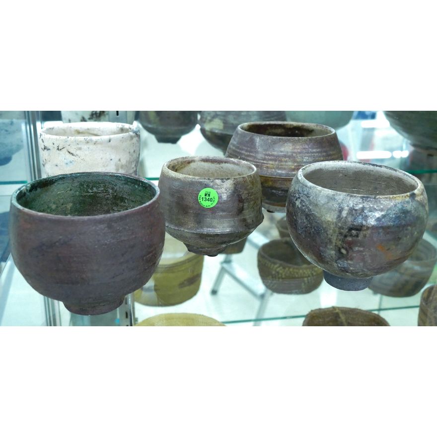 5pc Wayne Ngan Raku Pottery Tea Bowls 4'' Approx.