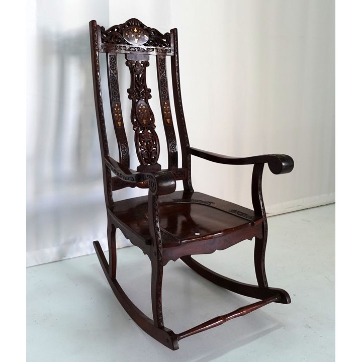 BRASS INLAID ROCKING CHAIR