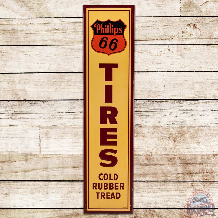 Phillips 66 Tires Cold Rubber Tread Embossed SS Tin Sign w/ Logo
