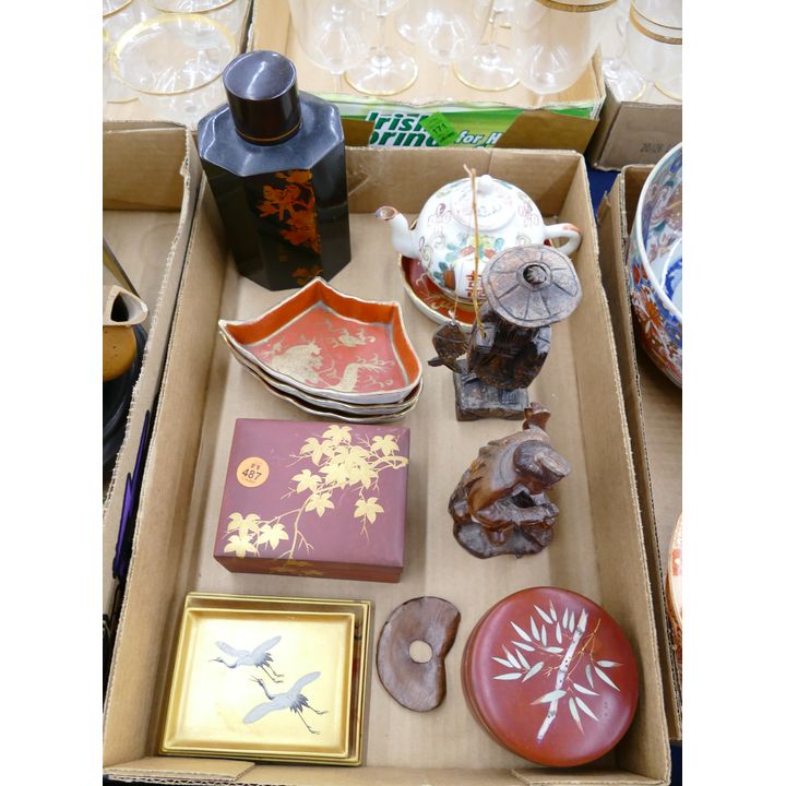 Box Asian Lacquered Small Trays Etc