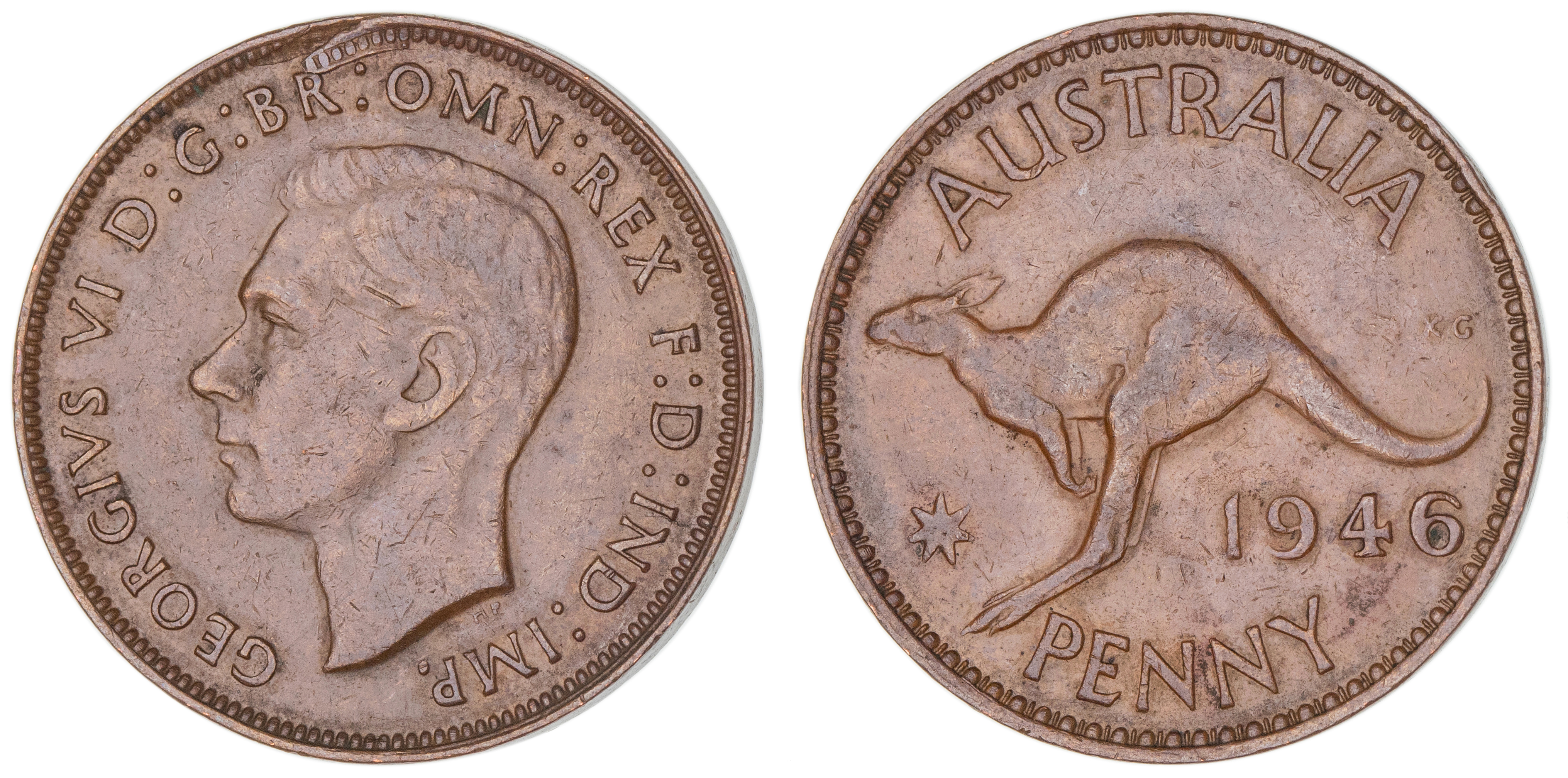 George VI, Penny, 1946, gVF