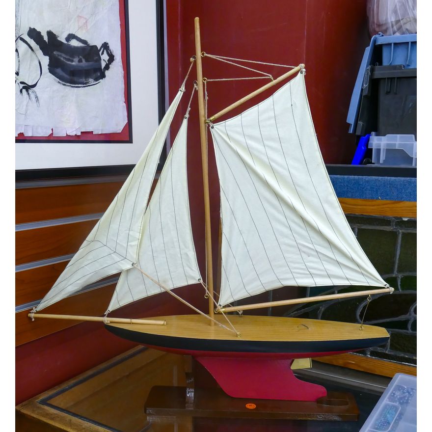 Wood Sailboat Model on Stand 27''