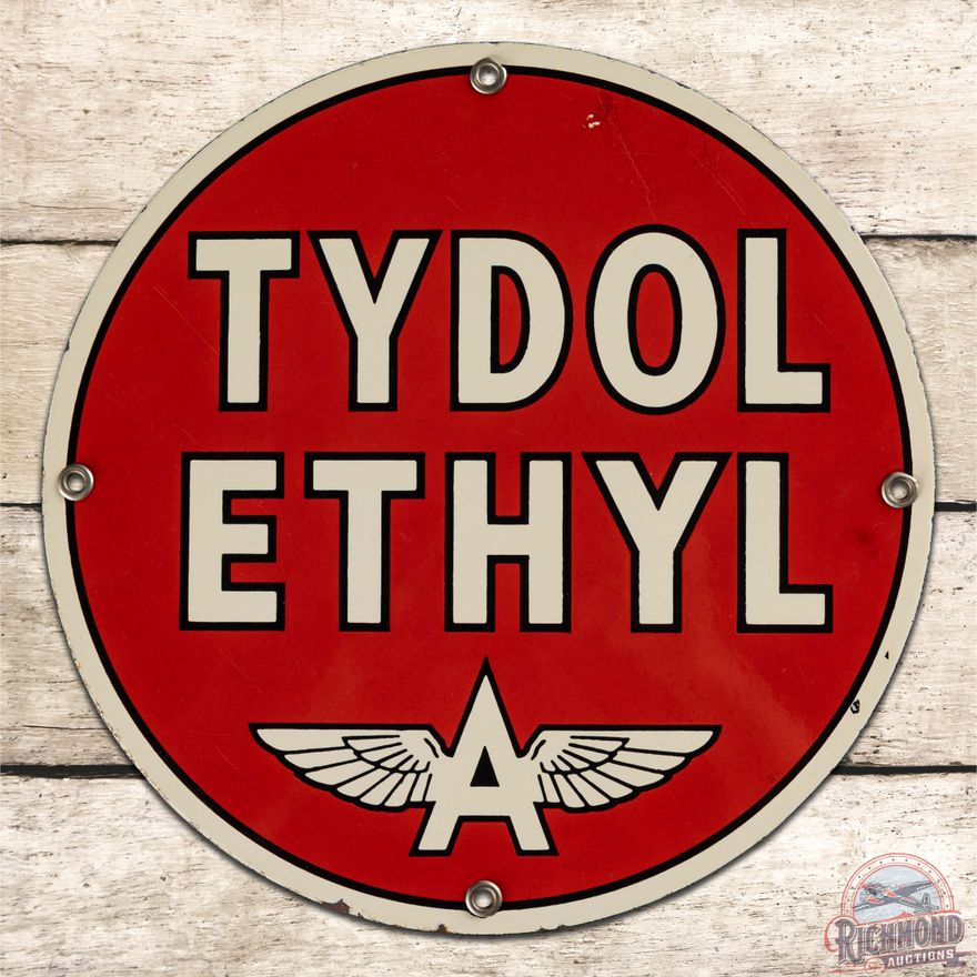 Tydol Ethyl Gasoline Single Sided Porcelain Pump Plate Logo Sign