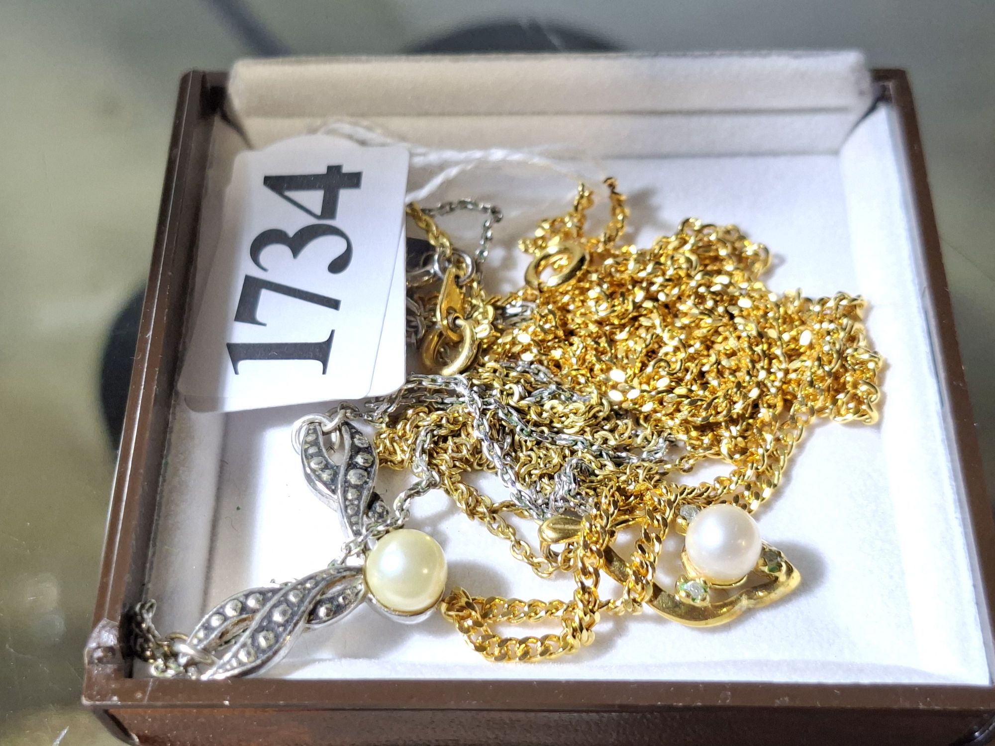 Pearl Pendant On Chain With Marcasite