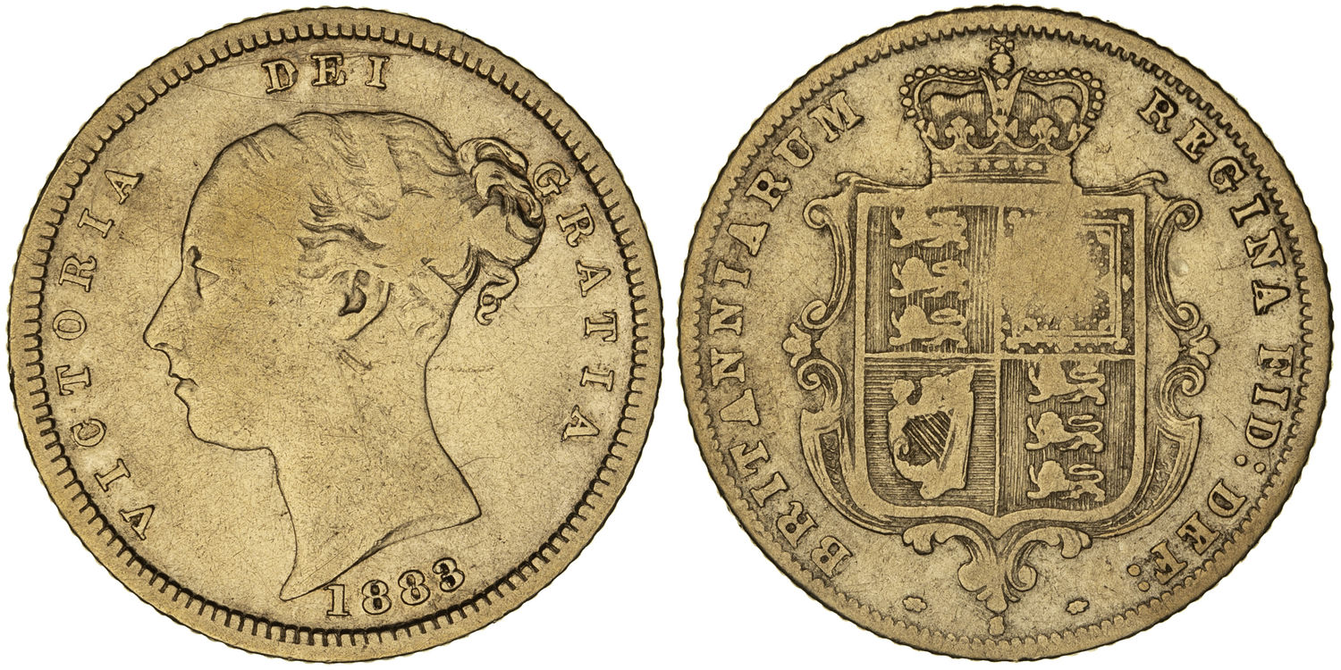 Victoria, Shield Reverse, Half Sovereign, 1883-S, VG