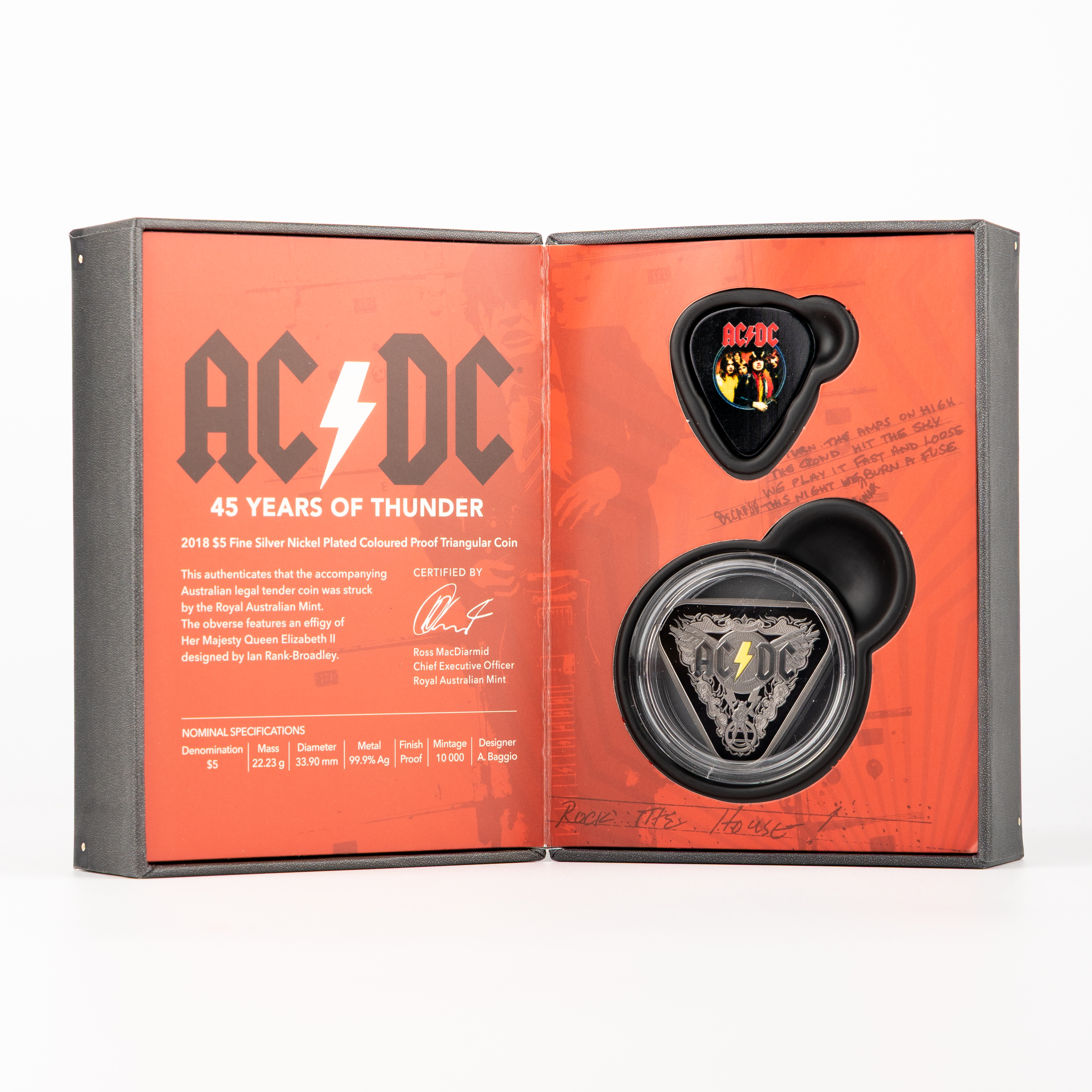 Elizabeth II, RAM - AC/DC 45 Years of Thunder, Five Dollars, 2018, FDC