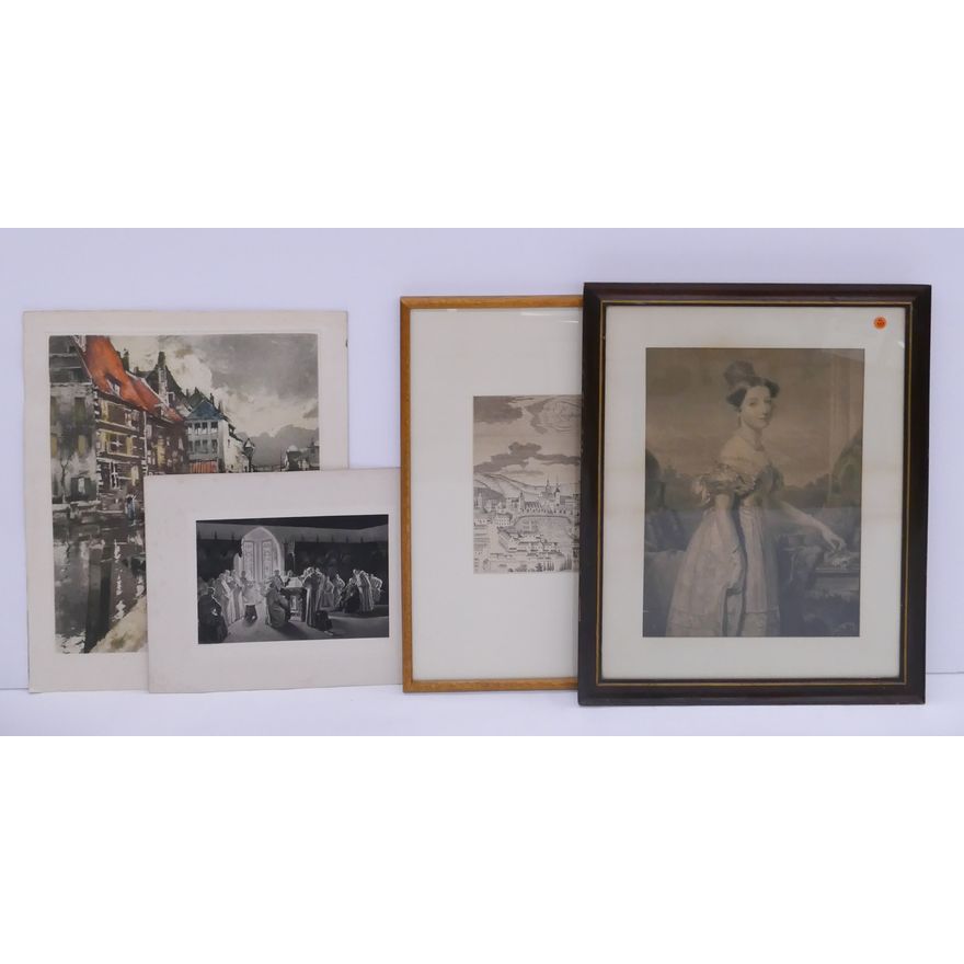 4pc Antique Engravings Framed and Loose- largest 2530''