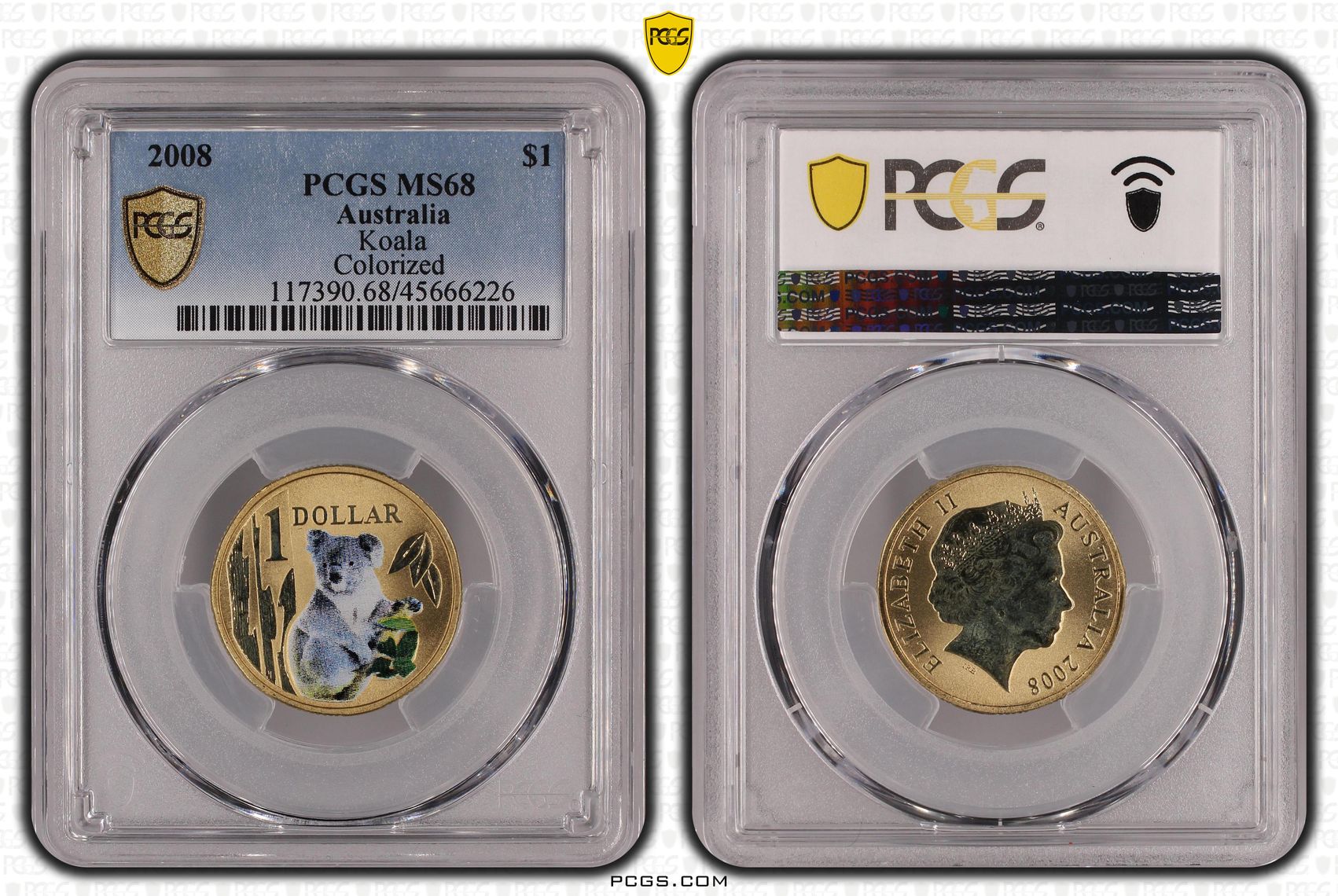 Elizabeth II, Koala, One Dollar, 2008, PCGS MS 68