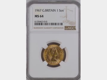 1967 ELIZABETH II PRE-DECIMAL GOLD SOVEREIGN MS64