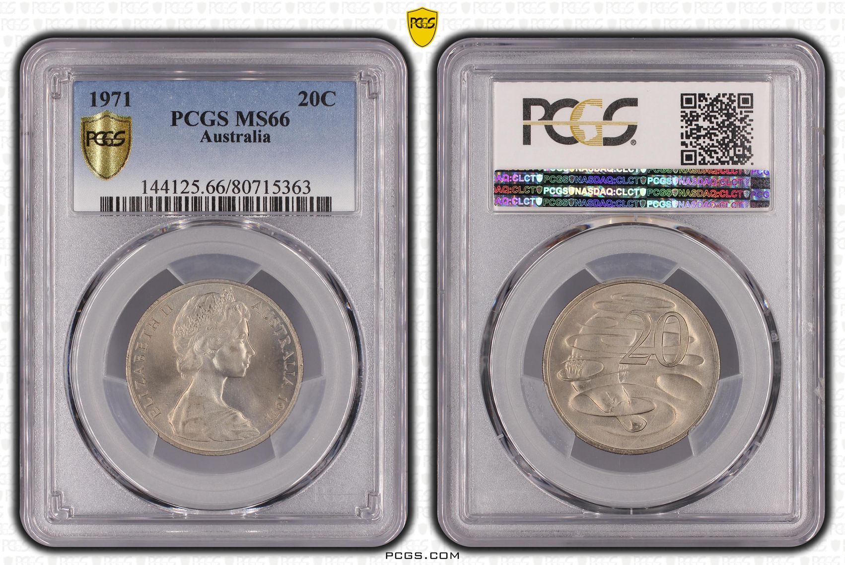 1971 Australia Twenty Cent, 20c PCGS - MS66 -363