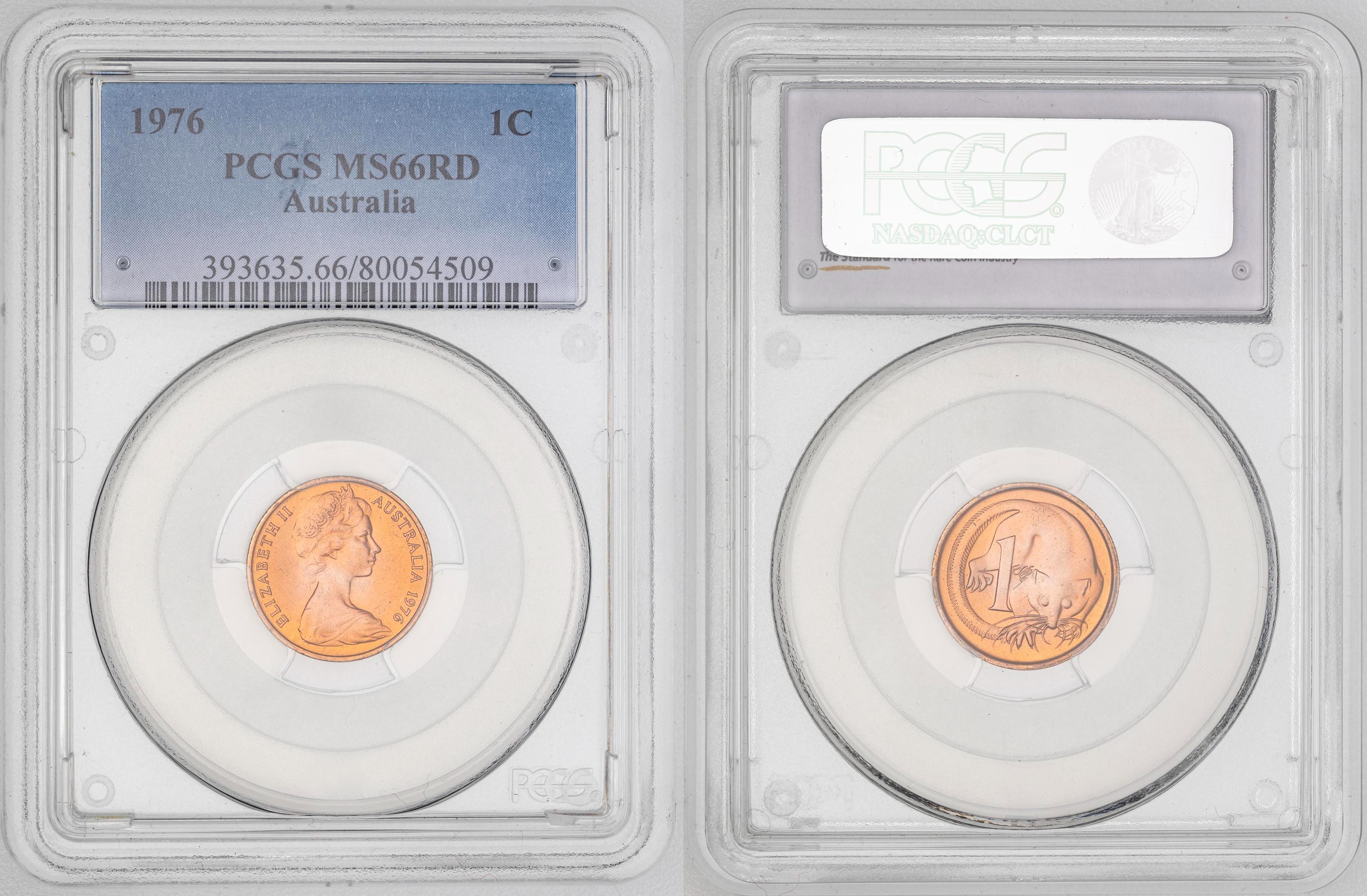 66 · Elizabeth II, One Cent, 1976, PCGS MS66RD