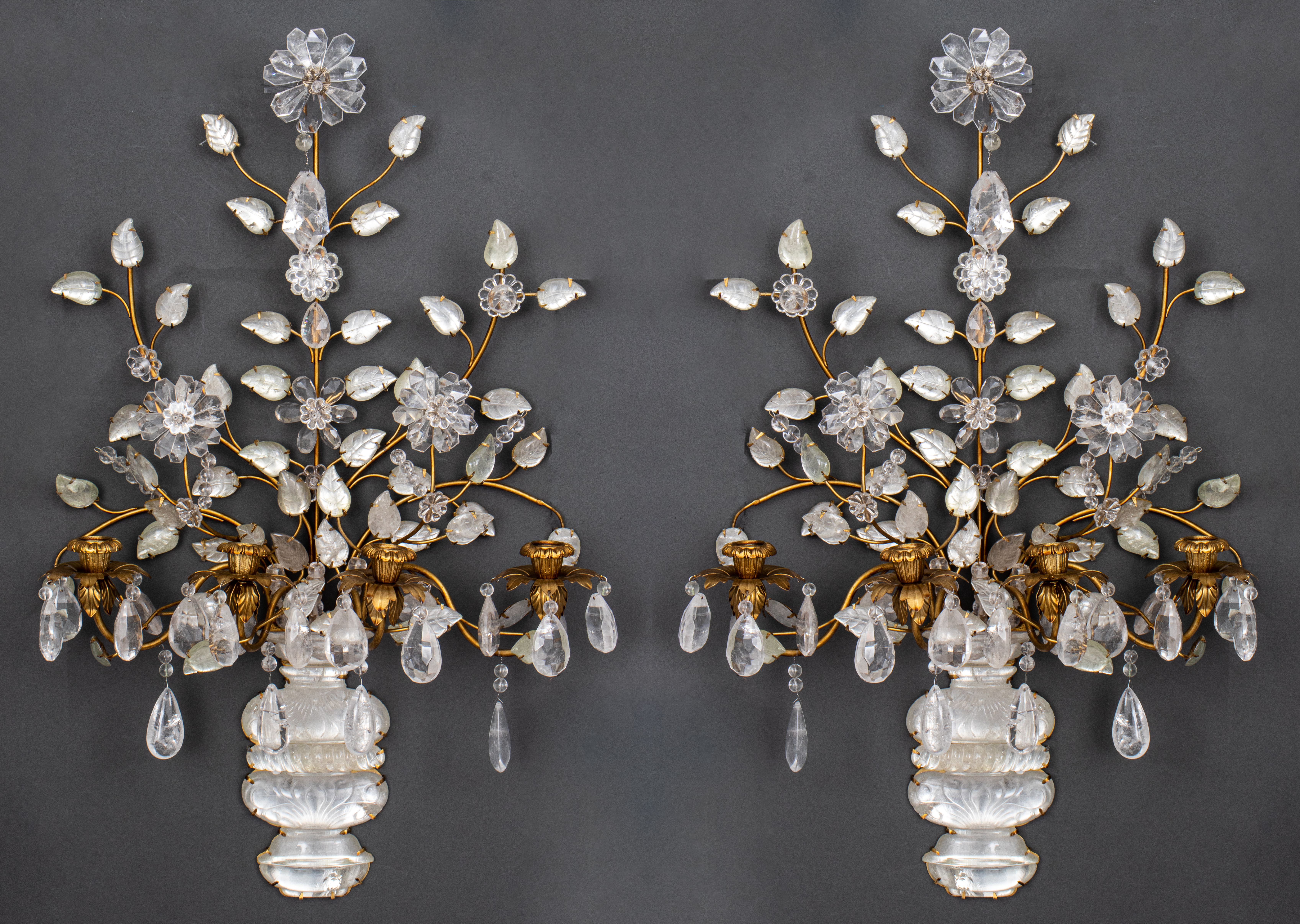 Maison Bagues French Rock Crystal Floral Sconces