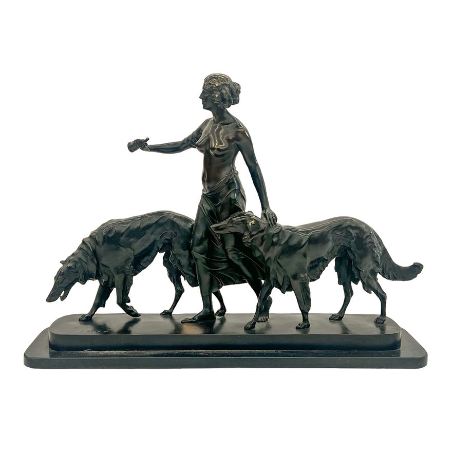Arthur Bock ''Diana with Greyhounds'' Bronze Sculpture