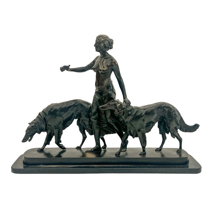 Arthur Bock ''Diana with Greyhounds'' Bronze Sculpture