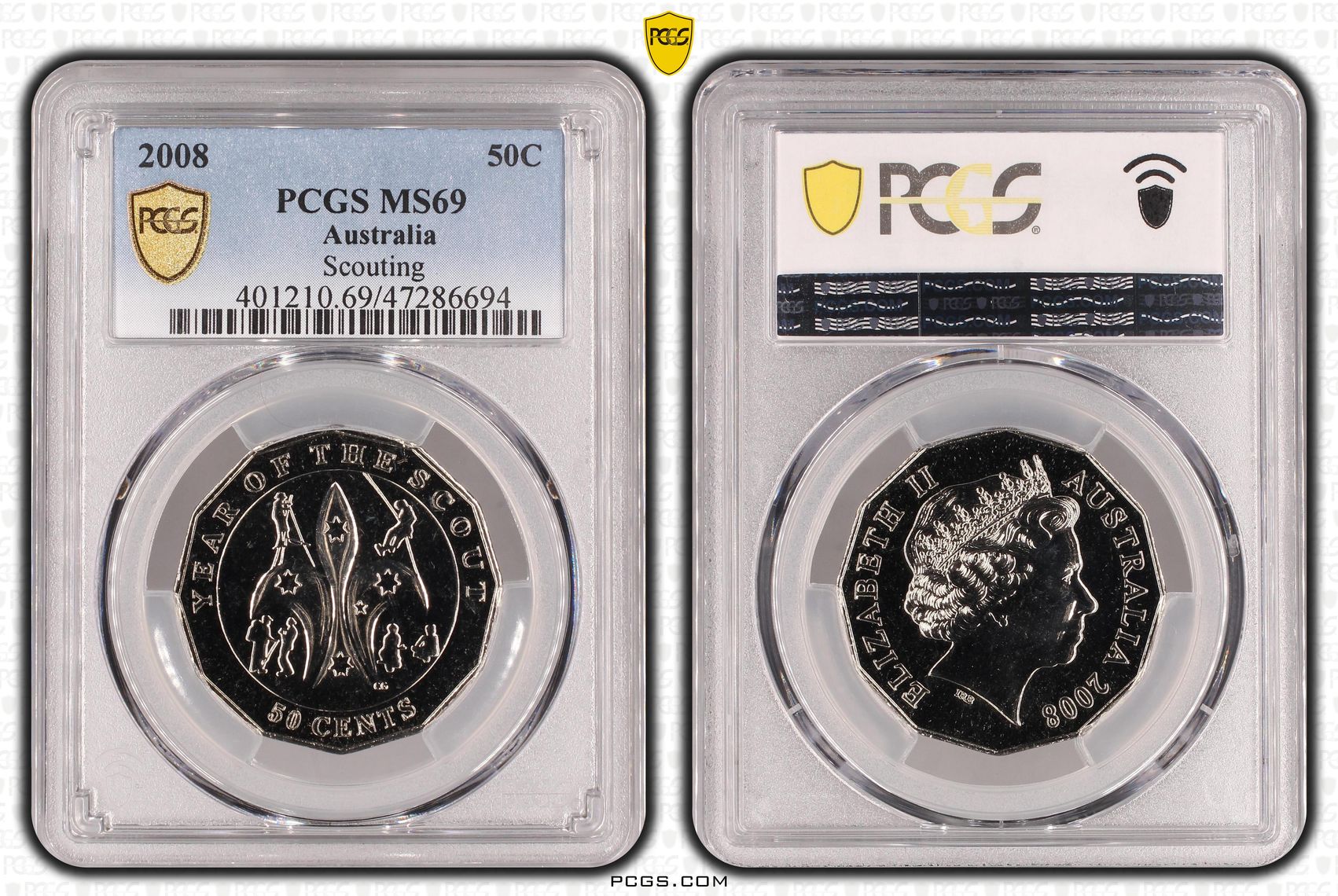 Elizabeth II, Scouting, Fifty Cent, 2008, PCGS MS69