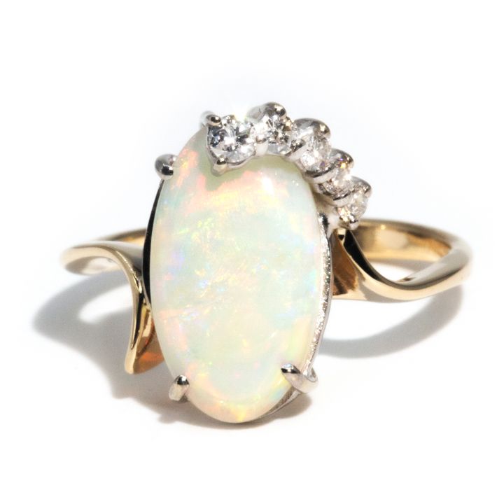 14 Carat Gold Australian Opal and Diamond Ring 1970s