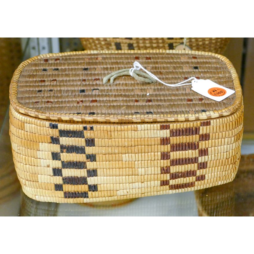 Antique Thompson River Covered Indian Storage Basket 9''