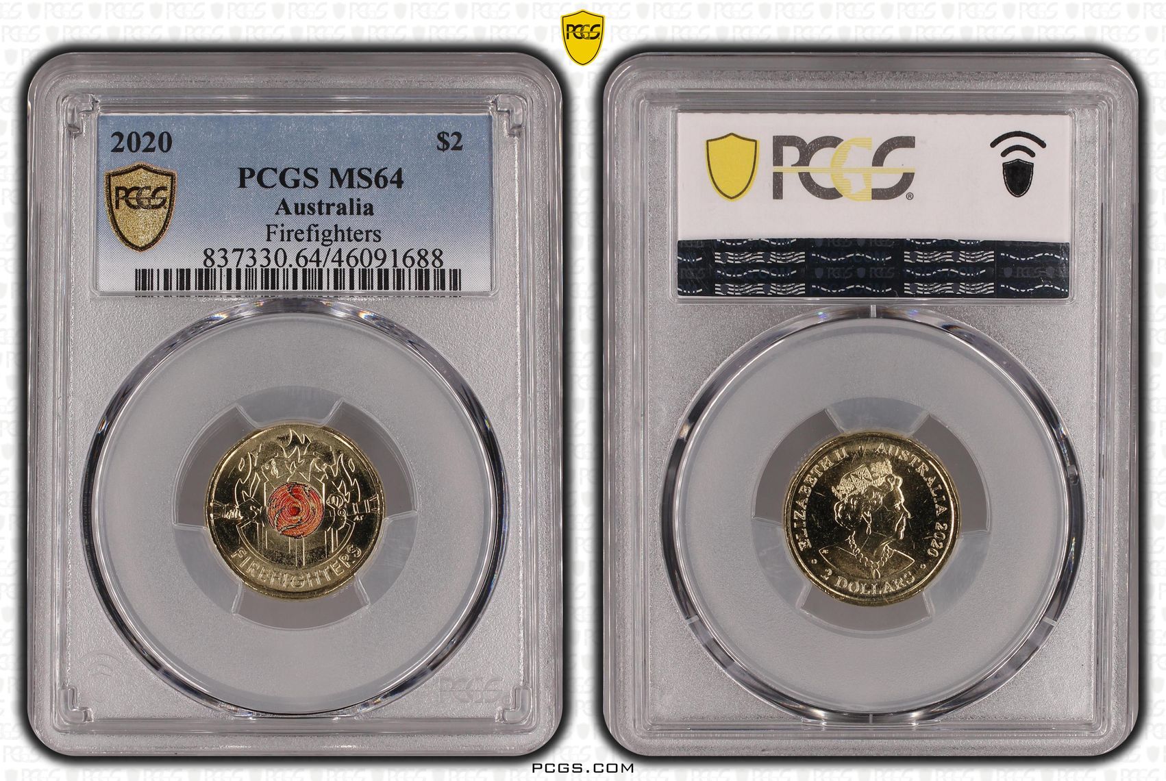 Firefighters Colourised, Two Dollar, 2020, PCGS MS64